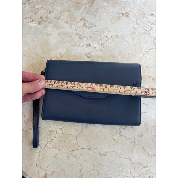 ling xin LEATHERWARE Navy blue Mini  faux Leather Wallet With Wrist Strap - Picture 8 of 8